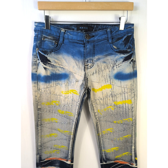 Navie Womens Splatter Studded Skinny Straight Leg Jeans 26 X 30 Stretch L - Picture 2 of 14